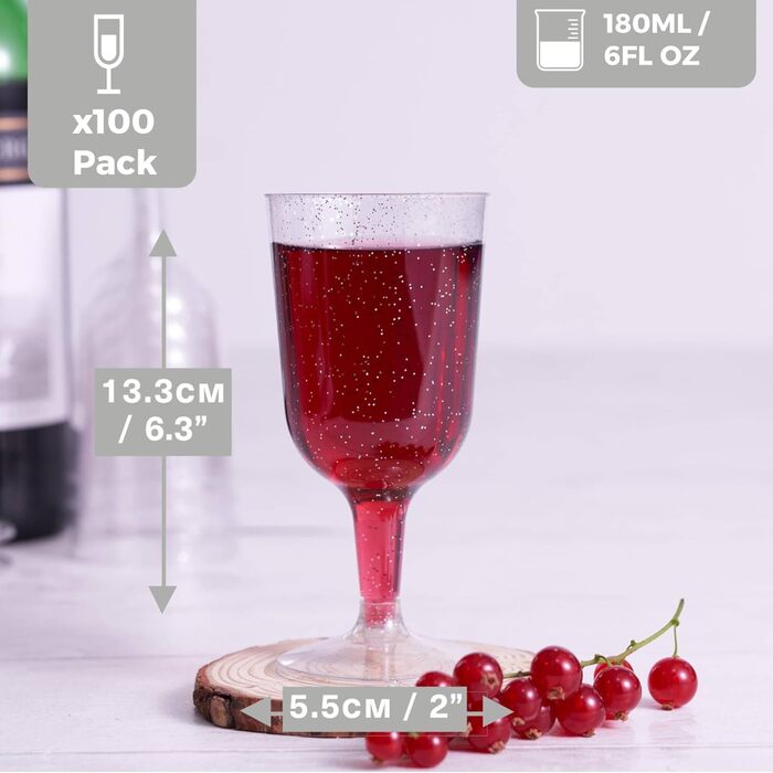 200 пластикових келихів для вина MATANA з золотим блиском (180 мл) – багаторазові келихи для вечірок, коктейлів, десертів, свят, 200 шт.