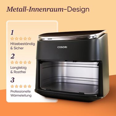Фритюрниця Cosori Turboblaze з керамічним покриттям, 9-в-1, об'єм 6л, XXL, тихий DC мотор, 87 рецептів, колір: вугільний сірий