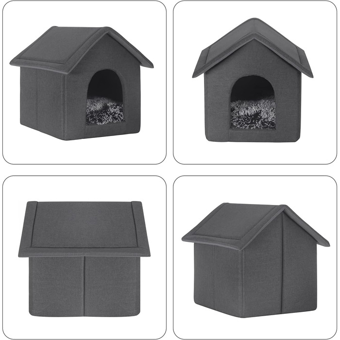 Будка для собак та котів EUGAD з плюшевою подушкою, 45x40x45 см, сіра