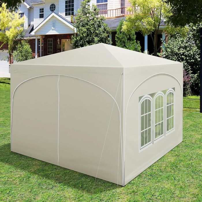 WOLTU Gazebo, Folding Gazebo 3x3 m, with 4 Side Walls, Party Tent Waterproof UV Protection 50+, Adjustable Height Garden Gazebo, with Carry Bag, for Outdoor Garden Camping (Beige)