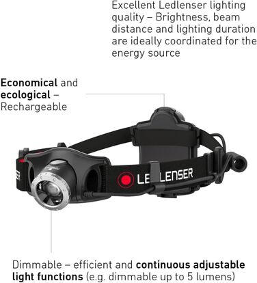 Налобний ліхтар Ledlenser H7R.2, LED, акумуляторний, 300 люмен, фокусування, USB зарядка, червоне світло, дальність 160 м