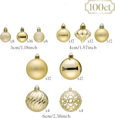100 шт. новорічні кулі Valery Madelyn (золоті) з подарунковим набором – прикраси для ялинки