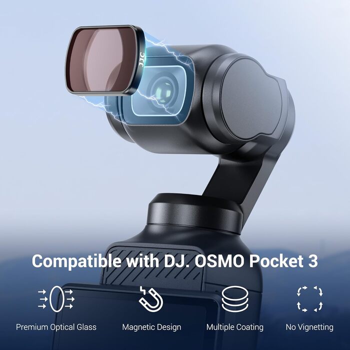 Набір магнітних фільтрів JJC для DJI Osmo Pocket 3 (6 шт): ND8, ND16, ND32, ND64, ND256 та CPL-поляризаційний фільтр для екшн-камери