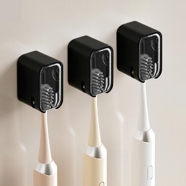 Настінний тримач для зубних щіток, для ванної кімнати, міцний самоклеючий органайзер для зубних щіток з кришкою, сірий (2 шт) та чорний (3 шт)