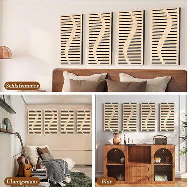 Акустичні панелі JBER для звукоізоляції стін, самоклеючі шумопоглинаючі плити з імітацією натурального дуба, 3-шарові декоративні панелі для студії, 60×30×4.5 см, еліптичні лінії (4 шт.)