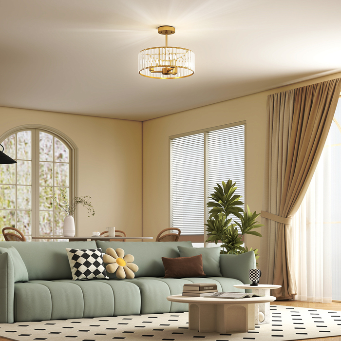 HOMCOM Chandelier with Crystal Shade - 3-Light Gold Metal Finish