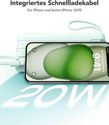 Power Bank VRURC 20000mAh з USB-C, 22.5W, LED дисплей - Зовнішній акумулятор для iPhone, Huawei та інших (Зелений)