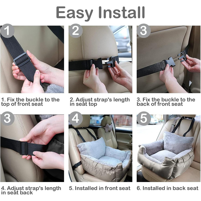 Автокрісло для собак та котів Fareyy, підставка для тварин, подорож, з сумкою та страхувальним ремінцем, водонепроникне, плюшеве, сіро-срібне