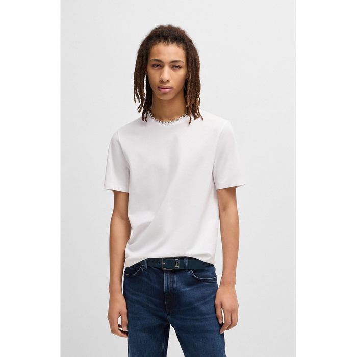 Чоловічий шкіряний ремінь HUGO Giove-Mplate, 110 см, темно-синій (Navy) з металевими деталями та логотипом