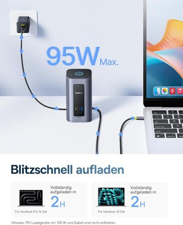 Базаус Док-станція USB-C 12-в-1, сумісна з Dell/HP/Lenovo/Asus/Acer/Mac, 2 монітори 4K HDMI, 10Gbps USB-C/A, 100W PD, Gigabit Ethernet