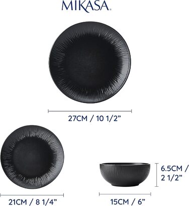 Набір посуду Mikasa Jardin Midnight (12 предметів) для 4 осіб: тарілки, супові тарілки, миски, зелений колір, подарункова коробка, придатний для миття в посудомийній машині