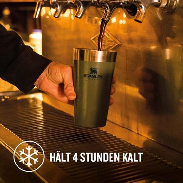 Термокружка Stanley Adventure Stacking Bierkrug 473 мл з нержавіючої сталі, зелений колір, з подвійними стінками, вакуумна ізоляція, BPA-Free, для зберігання напоїв холодними до 4 годин, можна мити в посудомийній машині