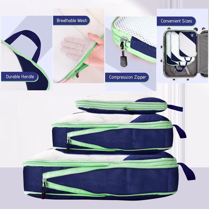 Набір органайзерів для валізи AiQInu: 5 шт. Кубики-компресори для подорожей, з мішком для білизни та взуття, ультралегкі, розширювані