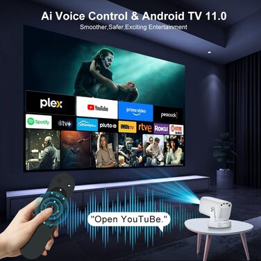 Beamer 4K HY260pro: Міні проєктор 4K з Wi-Fi 6, Bluetooth 5.4, Android TV, 180° обертання, 18000 люмен, 5W динамік для дому та відпочинку на природі
