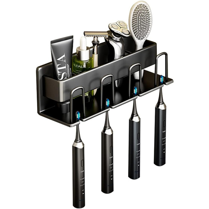 Electric Toothbrush Holder Wall Toothbrush Holder Self-Adhesive No Drilling for Bathroom, Space Aluminum, Hand Toothbrush, Toothpaste, Cup Storage