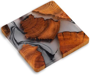 Wooden Coaster Set, Epoxy Coasters, Modern Coasters with Holder, Cedar Wood Coasters (Add Holder) (4, No Holder)