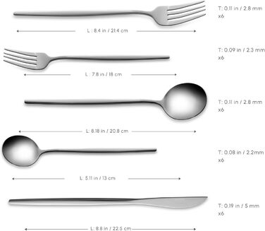 Karaca Orion Platinum 30-Piece Cutlery Set for 6 People, Stainless Steel, 6 Dinner Knives, 6 Soup Spoons, 6 Dinner Forks, 6 Dessert Forks, 6 Teaspoons, Modern Design