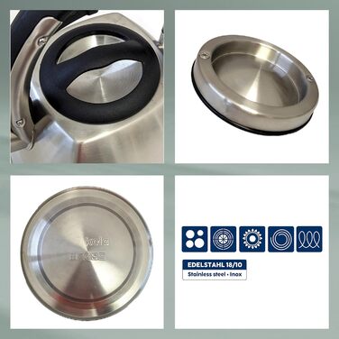 Ке́тель Kela VITUS з індукційним дном, 2.4л, нержавіюча сталь, для всіх плит, з безпечним відкриванням кришки, чайник (сріблястий матовий)