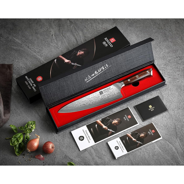 XINZUO 21cm Damascus Chef's Knife - 67 Layer Damascus Steel Gyuto Knife for Meat, Fish & Vegetables - Professional Handcrafted Kitchen Knife with Ergonomic Rosewood Handle