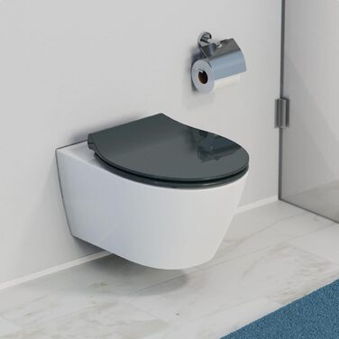 Сидіння для унітазу SCHÜTTE SLIM з мікроліфтом (Duroplast), швидкознімне, витримує до 175 кг, колір антрацит (чорний)