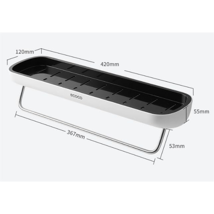 Self-adhesive Bathroom Shelf without Drilling, with Removable Towel Bar, Easy Assembly, Wall Mounting, Shower Caddy, Compact Storage Shelf for Bathroom and Kitchen, Grey