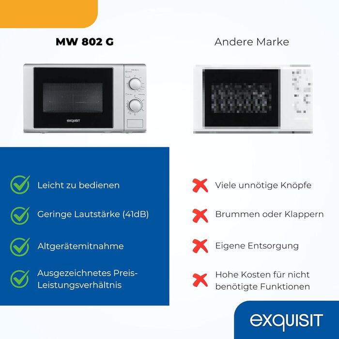 Мікрохвильова піч Exquisit MW 802G, 20л, 1000W, гриль, срібна
