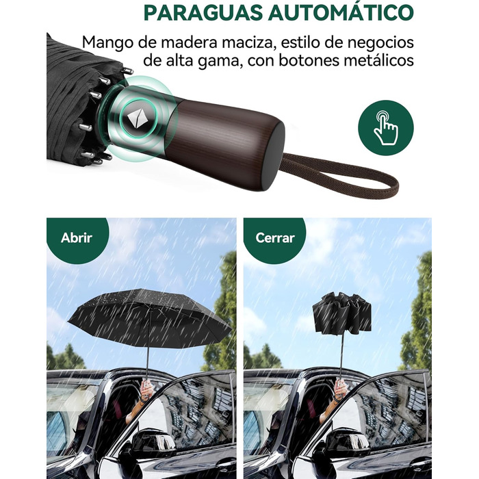 TECKNET Парасолька автоматична, чорна, штормостійка, легка у використанні