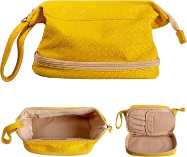 Жіноча косметичка-органайзер для макіяжу велика, водовідштовхувальна, з відділенням для пензлів, для подорожей (B-жовтий)