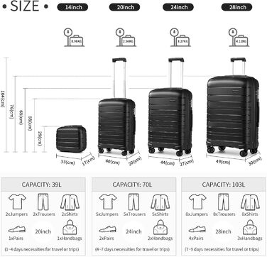 Валіза KONO Zwillingsrollen з TSA-замком, ручний багаж, білий (чорний), 35.6 см