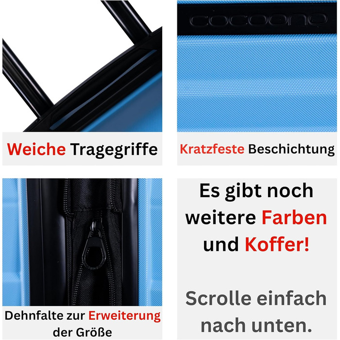 Валіза Cocoono Hartschalenkoffer велика, 95-104L, 8 коліс, 360°, ABS, TSA, телескопічна ручка, блакитна