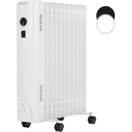 Електричний масляний радіатор Heinrich з 13 ребрами, 2500W, з вентилятором, терморегулятором, захистом від перегріву та нахилу, чорний (білий 11 ребер)