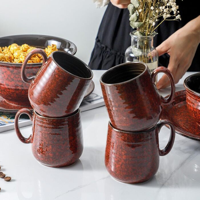 Набір чашок для кави Hasense, темно-сірий, 4 шт, 340 мл, з великою ручкою, для кави, чаю, молока та гарячого шоколаду, легко миються, підходять для миття в посудомийній машині та мікрохвильовій печі