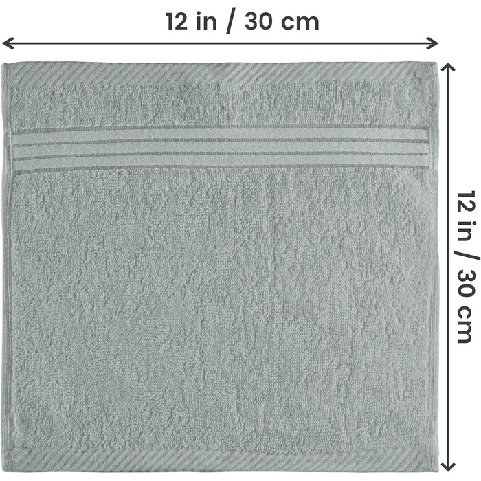 Набір м'яких махрових рушників для обличчя та тіла Utopia Towels, 30x30 см, 100% бавовна, сірий (12 шт)