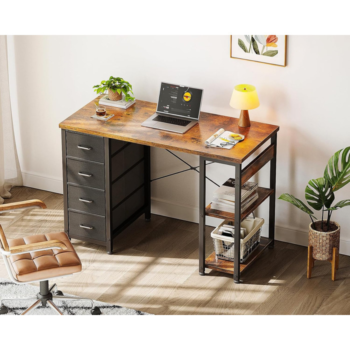 Компактний письмовий стіл Coleshome з 4 висувними ящиками, 100x40 см, з полицями, для офісу, кабінету, спальні (колір: коричневий)
