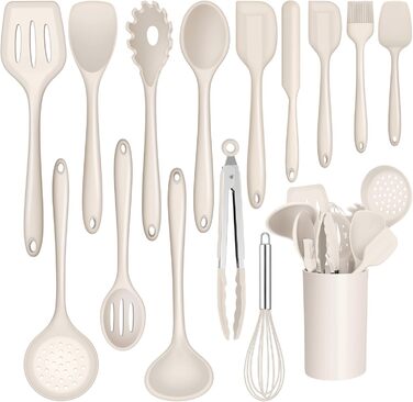 Набір кухонних аксесуарів Joyfair, 15 предметів, силікон, кухонне приладдя, стійке до нагріву, антипригарне, для посуду, з підставкою, придатне для миття в посудомийній машині (Хакі)