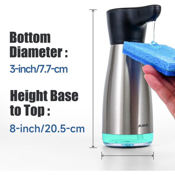 AIKE Automatic Soap Dispenser, Stainless Steel, 420 ml Rechargeable Soap Dispenser with USB Magnetic Connector, Soap Dispenser for Kitchen and Bathroom, IPX7 Waterproof