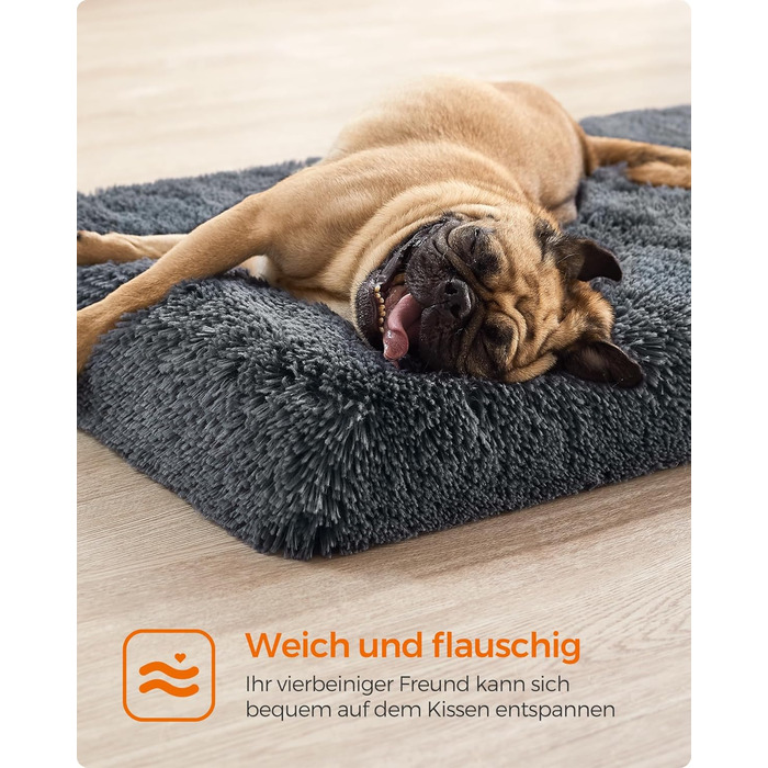 Feandrea Dog Bed, Orthopedic Dog Cushion, Padded with Bubble Foam, Removable and Washable Cover, Size M, for Small and Medium Dogs, 80 x 50 x 8 cm, Dark Grey PGW211G02