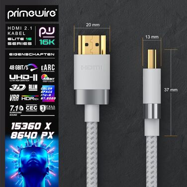 HDMI кабель 2.1 CSL 10м - 16K@30Hz, 8K@60Hz, 4K@120Hz - Ultra High Speed Ethernet 48Gbps - HDR 10+ eARC 3D VRR - для ігор, TV, PS5, Xbox