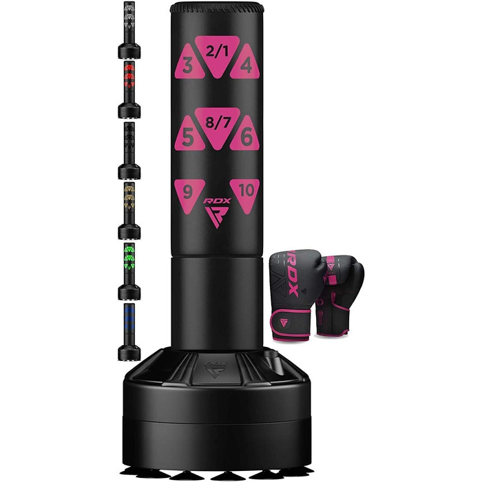 Дитячий боксерський мішок RDX Junior Standbox, рукавички для тренувань, MMA, кікбоксинг, бокс, боксерський партнер, мішок для ударів, боксерський мішок з соскобом, білий (рожевий, 122 см)