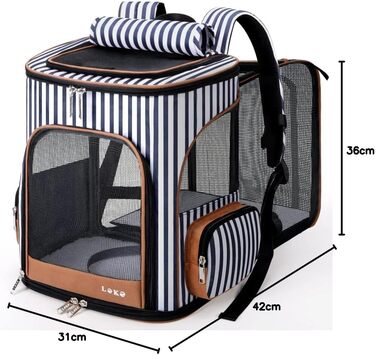 Розширюваний рюкзак для кота та собаки Lekesky, великий для маленьких котів та собак, складаний рюкзак-переноска, L (XL 36 x 31 x 42 см), в смугастих кольорах