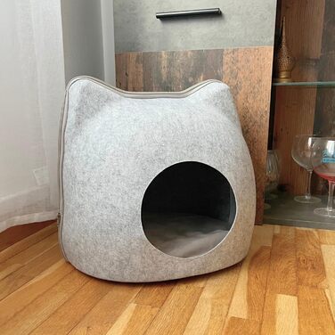 Кішка Будиночок з Фетру для Кішок. М'яке Ліжко-Гніздище для Кота (Сірий, Великий).
