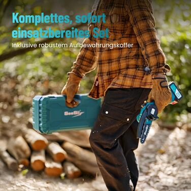 Акумуляторна міні-пила SEESII 6 дюймів з автоматичною подачею оливи та запасним ланцюгом | Акумуляторна ланцюгова пила для саду, стрижки гілок та різання деревини