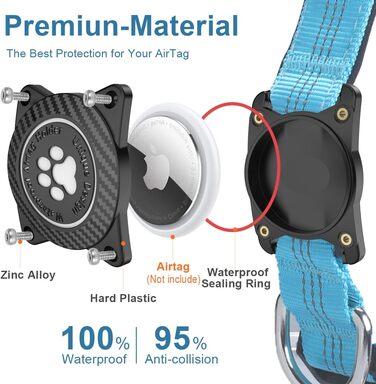 Світловідбиваючий нашийник для Apple AirTag для собак, регульований, водонепроникний, для малих, середніх та великих собак, розмір L (S 27-34.5 см), блакитний