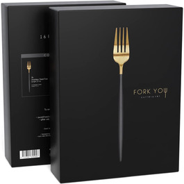 Cutlery Set Black Gold Matte (16-piece), stainless steel, tableware set for 4 people, dishwasher-safe, gift set in high-quality gift box
