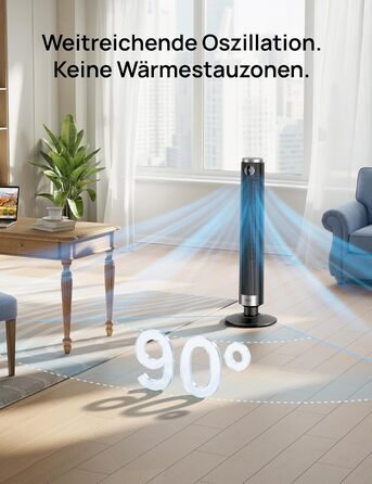 Вентилятор вежовий DREO Smart 102-114 см для спальні, з регулюванням висоти, 9 швидкостей, 4 режими, 90° осциляція, тихий (20 дБ), таймер 12 год, чорний