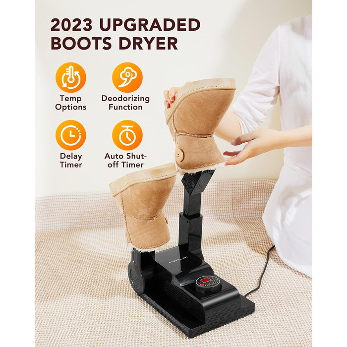 FORLIM Shoe Dryer Adjustable Temperature, with 24-Hour Delay Timer, Portable Glove Dryer and Boot Warmer, Automatic Shut-Off Timer, Foldable Design