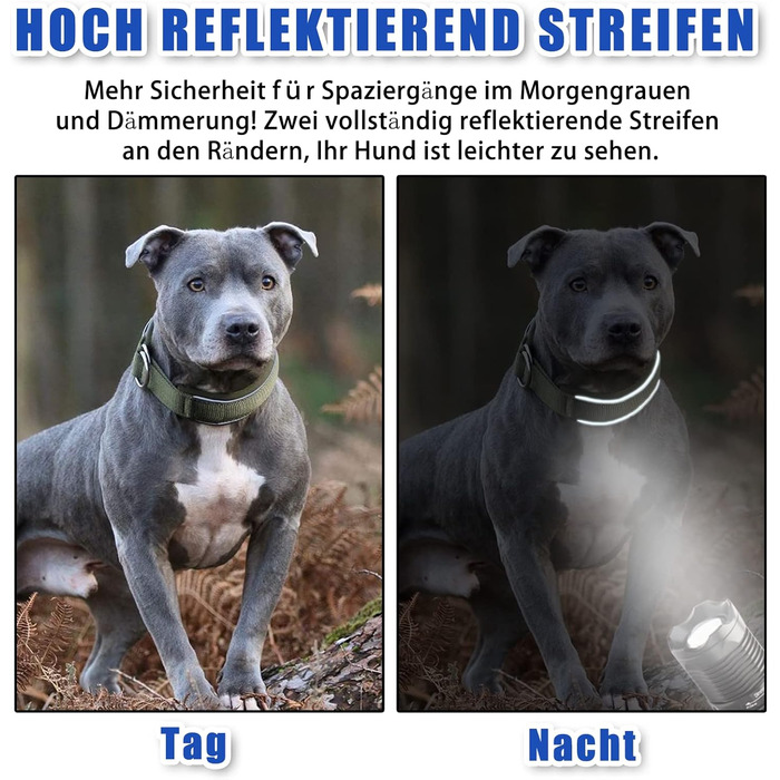 Нашийник для собак з неопрену, 4 см, світловідбиваючий, з нейлону, з зупинячем, зручний, для дресирування, анти-тяга, L, (Темно-синій, обхват шиї 45-56 см)