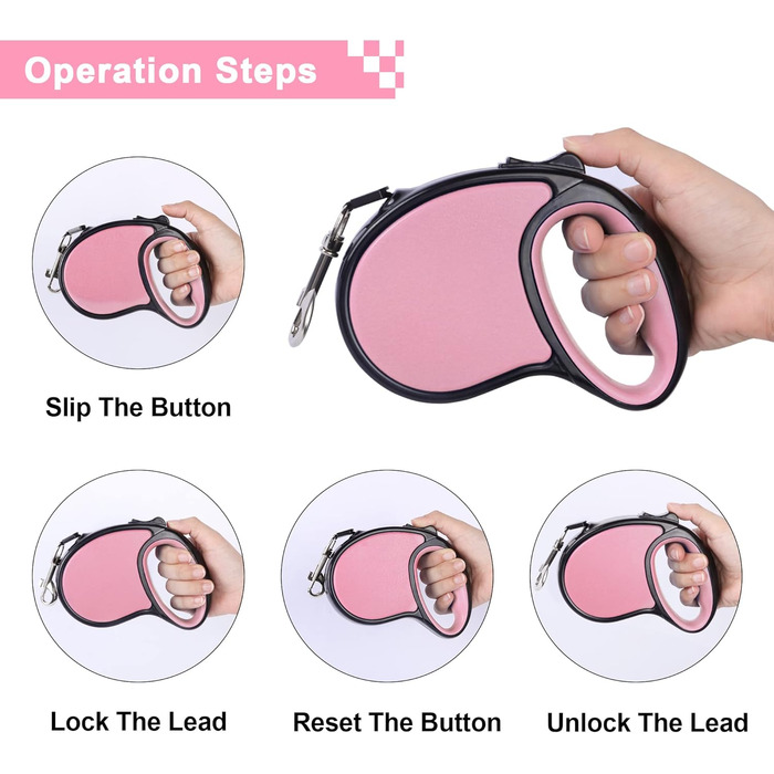 Висувна собача шлейка, 5 м, для собак маленьких та середніх порід до 25 кг, антизаплутування, міцний нейлоновий трос (рожево-білі крапки), рожева