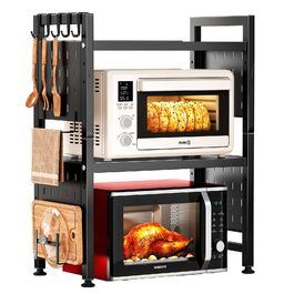 Стійка для мікрохвильової печі SAYZH, 2-рівнева розширювана, з 10 гачками, чорна