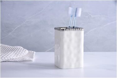 Pampa Bay VAN2718W Toothbrush Holder with Silver Pearls, 11.4 cm Height, Porcelain